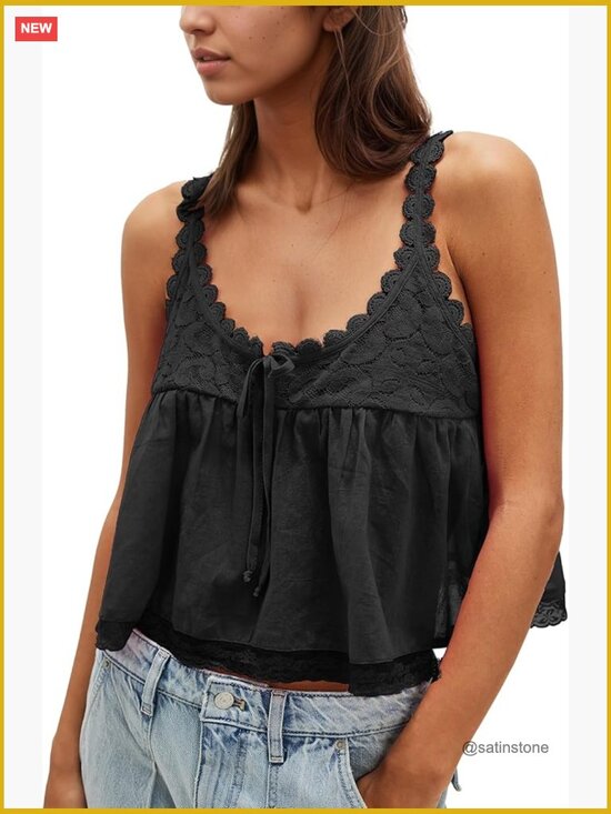 Tops - Boho Lace Tank Top Sleeveless Crop Top Summer Beach Vacation Tops